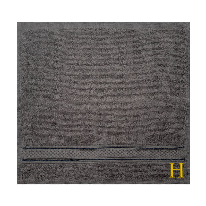 BYFT Daffodil (Dark Grey) Monogrammed Face Towel (30 x 30 Cm-Set of 6) 100% Cotton, Absorbent and Quick dry, High Quality Bath Linen-500 Gsm Golden Thread Letter "H"