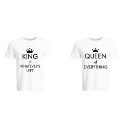 BYFT (White) Couple Printed Cotton T-shirt (King of Whatever Left & Queen of Everything) Personalized Polo Neck T-shirt (Small)-Set of 2 pcs-220 GSM