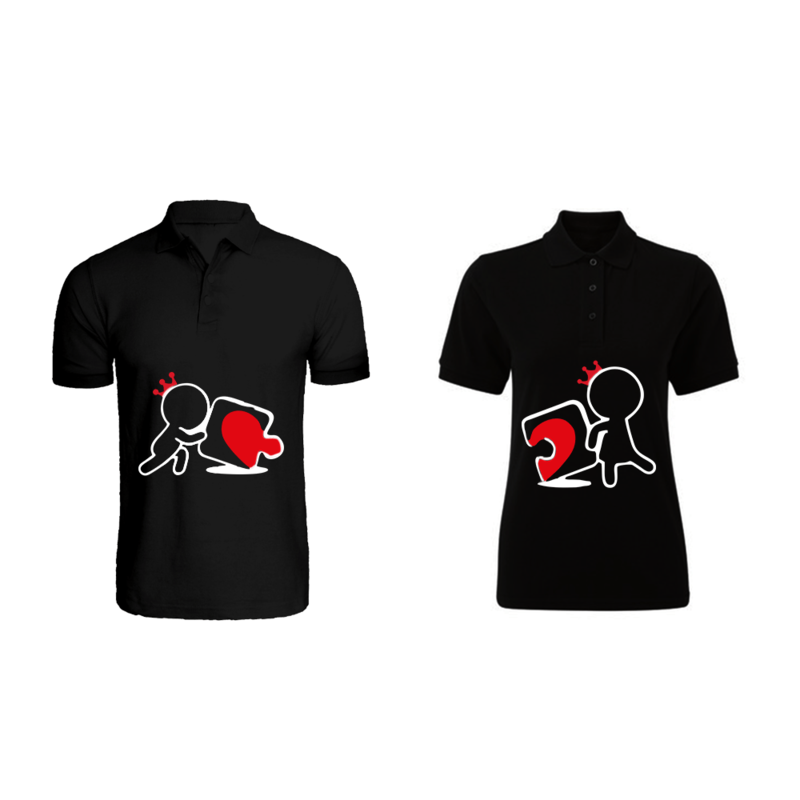 

BYFT (Black) Couple Printed Cotton T-shirt (Perfect Match) Personalized Polo Neck T-shirt (2XL)-Set of 2 pcs-220 GSM