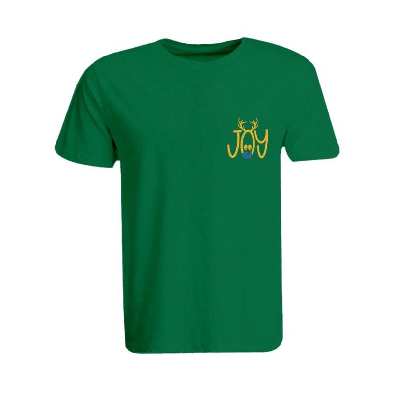 

BYFT (Green) Holiday Themed Embroidered Cotton T-shirt (Reindeer Joy) Unisex Personalized Round Neck T-shirt (XL)-Set of 1 pc-190 GSM