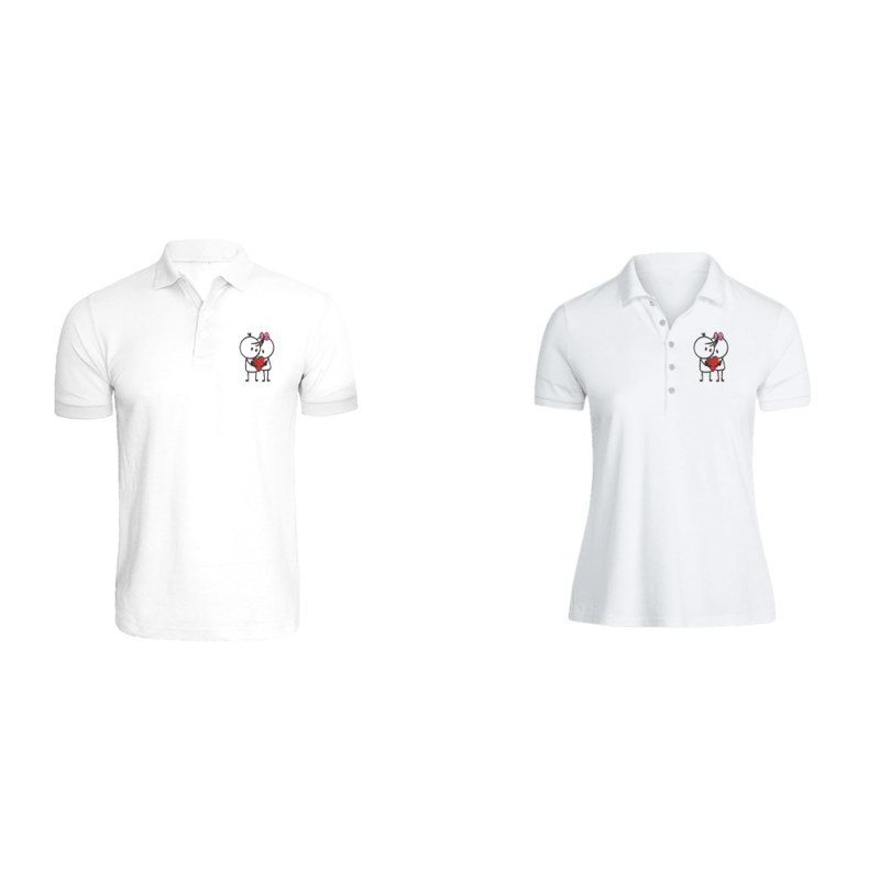 

BYFT (White) Couple Embroidered Cotton T-shirt (Him & Her with Heart Couple) Personalized Polo Neck T-shirt (Medium)-Set of 2 pcs-220 GSM