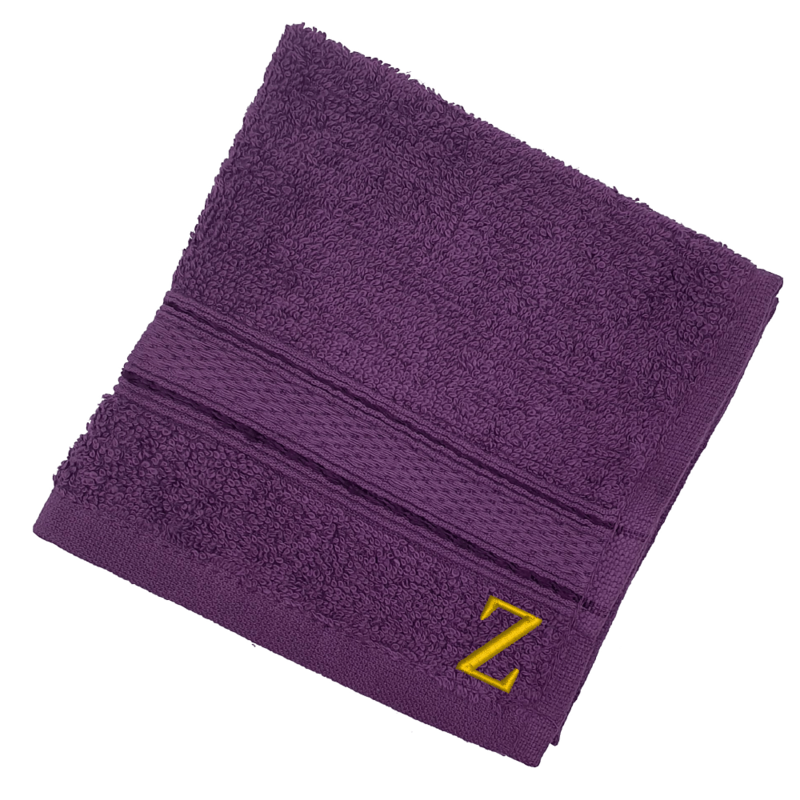 BYFT Daffodil (Purple) Monogrammed Face Towel (30 x 30 Cm-Set of 6) 100% Cotton, Absorbent and Quick dry, High Quality Bath Linen-500 Gsm Golden Thread Letter "Z"