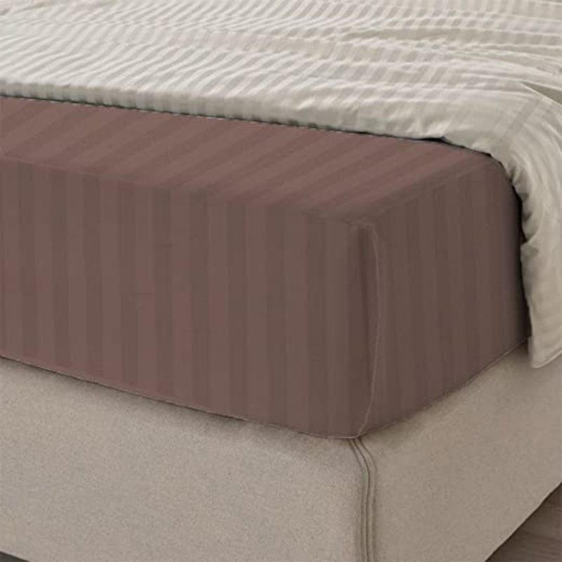 BYFT Tulip 100% Cotton Satin Stripe Flat Bed Sheet, 300 Tc, 1cm, 160 x 280cm, Single, Dark Brown