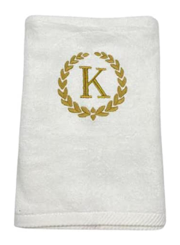 BYFT 2-Piece 100% Cotton Embroidered Letter K Bath & Hand Towel Set, White/Gold