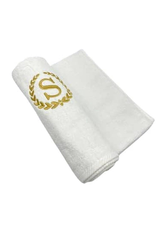 BYFT 100% Cotton Embroidered Monogrammed Letter S Hand Towel, 50 x 80cm, White/Gold