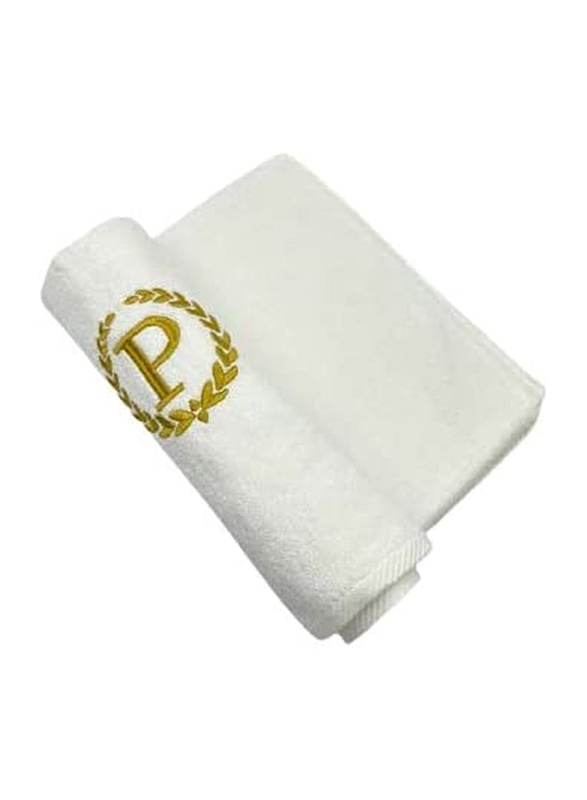 BYFT 100% Cotton Embroidered Monogrammed Letter P Bath Towel, 70 x 140cm, White/Gold