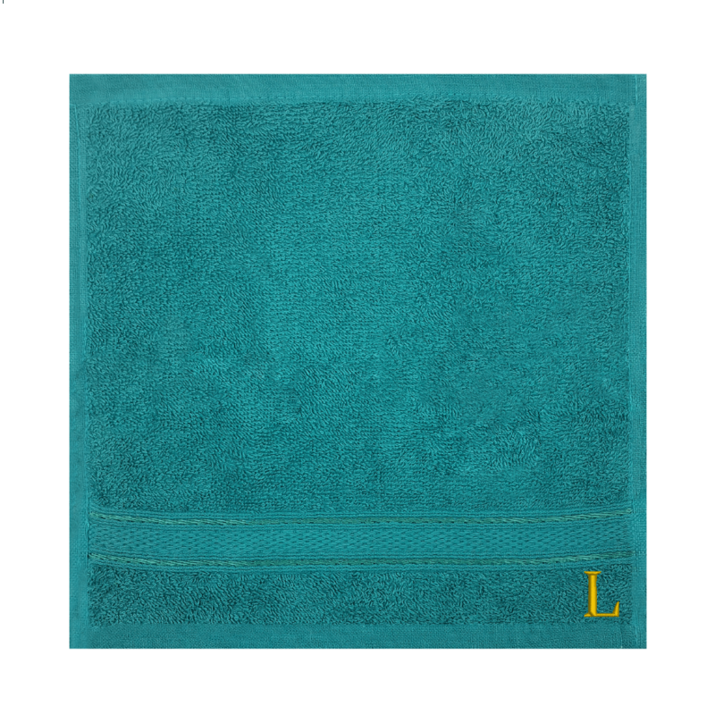 BYFT Daffodil (Turquoise Blue) Monogrammed Face Towel (30 x 30 Cm-Set of 6) 100% Cotton, Absorbent and Quick dry, High Quality Bath Linen-500 Gsm Golden Thread Letter "L"