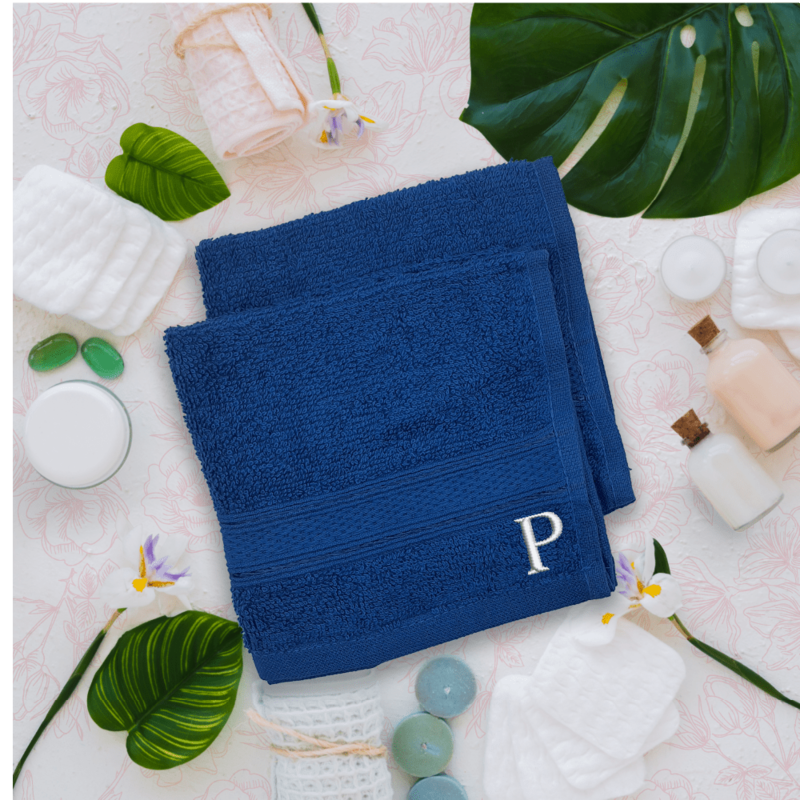 BYFT Daffodil (Royal Blue) Monogrammed Face Towel (30 x 30 Cm-Set of 6) 100% Cotton, Absorbent and Quick dry, High Quality Bath Linen-500 Gsm White Thread Letter "P"