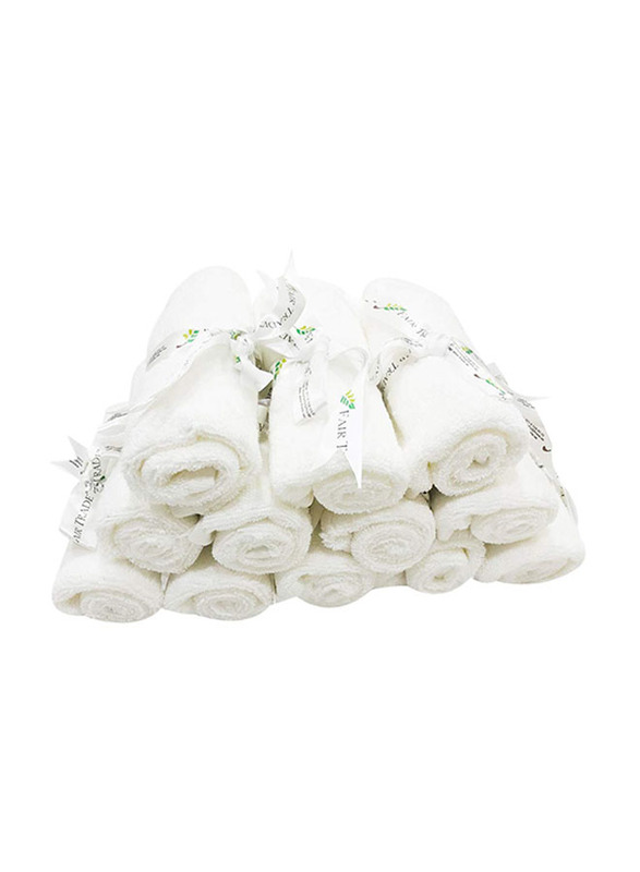 BYFT 24-Piece Iris 100% Cotton Face Towel Set, White