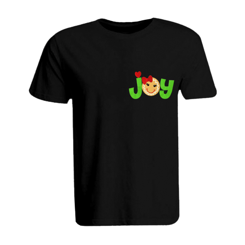 

BYFT (Black) Holiday Themed Embroidered Cotton T-shirt (Gingerbread Joy) Unisex Personalized Round Neck T-shirt (Large)-Set of 1 pc-190 GSM