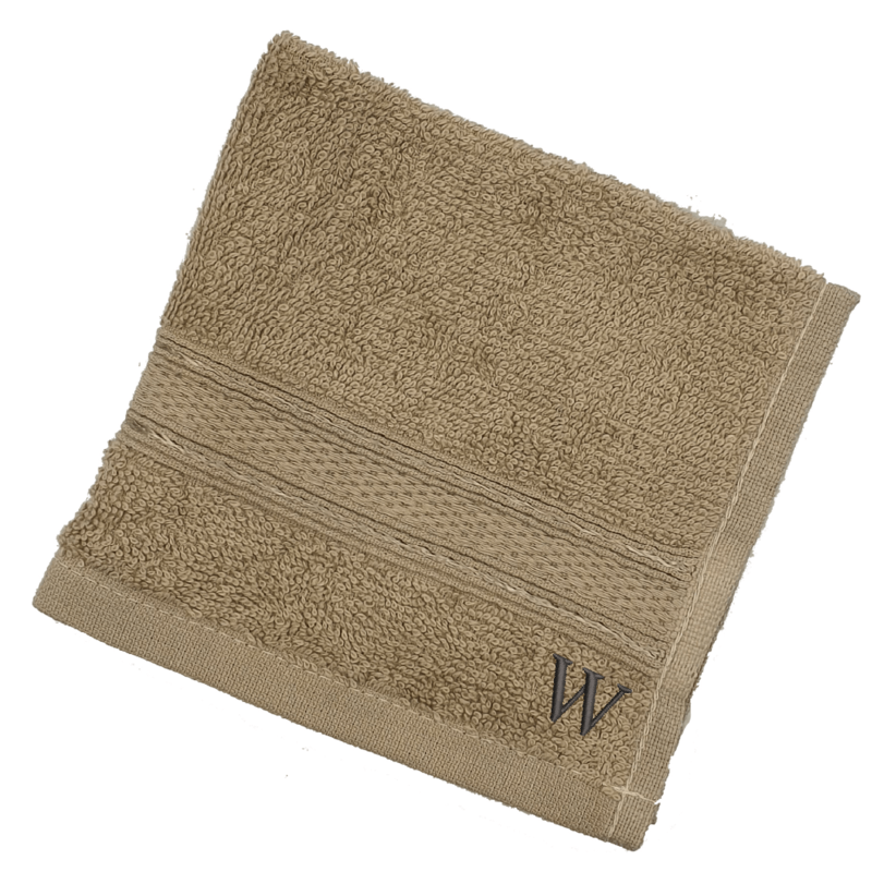 BYFT Daffodil (Light Beige) Monogrammed Face Towel (30 x 30 Cm-Set of 6) 100% Cotton, Absorbent and Quick dry, High Quality Bath Linen-500 Gsm Black Thread Letter "W"