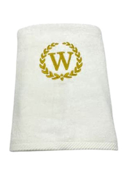 BYFT 100% Cotton Embroidered Monogrammed Letter W Hand Towel, 50 x 80cm, White/Gold