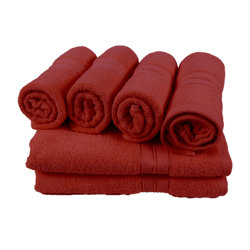 BYFT Home Trendy (Red) 4 Hand Towel (50 x 90 Cm) & 2 Bath Towel (70 x 140 Cm) 100% Cotton Highly Absorbent, High Quality Bath linen with Striped Dobby 550 Gsm Set of 6