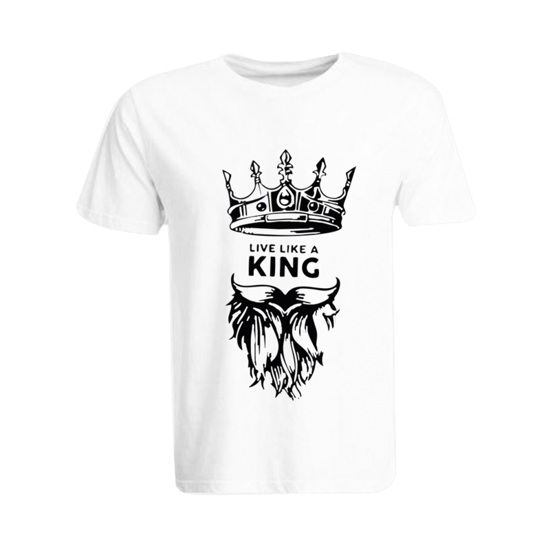 

BYFT (White) Printed Cotton T-shirt (Live Like A King) Personalized Round Neck T-shirt For Men (XL)-Set of 1 pc-190 GSM