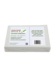 BYFT Orchard 100% Cotton Flat Bed Sheet, King, White
