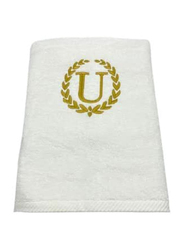 BYFT 2-Piece 100% Cotton Embroidered Letter U Bath & Hand Towel Set, White/Gold