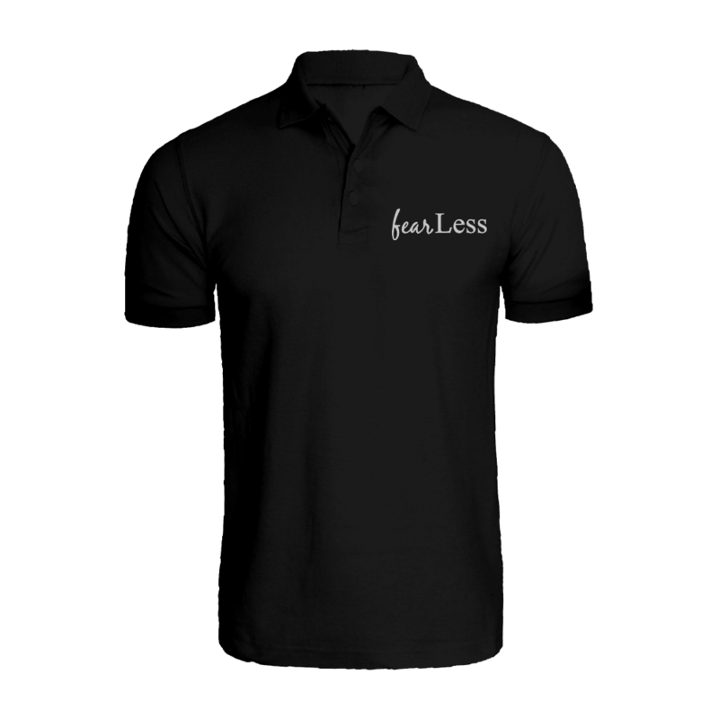 BYFT (Black) Embroidered Cotton T-shirt (Fear Less) Personalized Polo Neck T-shirt For Women (2XL)-Set of 1 pc-220 GSM