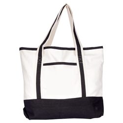 BYFT Natural Cotton Canvas Tote Bag with Black Tape Handles