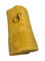 BYFT 100% Cotton Embroidered Letter S Bath Towel, 70 x 140cm, Yellow/Black