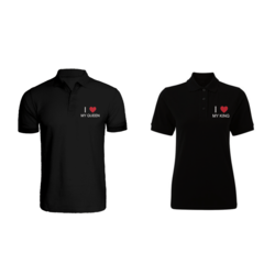 BYFT (Black) Couple Embroidered Cotton T-shirt (I Love My King & Queen) Personalized Polo Neck T-shirt (Medium)-Set of 2 pcs-220 GSM