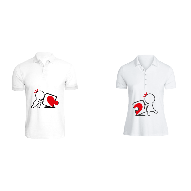 BYFT (White) Couple Printed Cotton T-shirt (Perfect Match) Personalized Polo Neck T-shirt (XL)-Set of 2 pcs-220 GSM