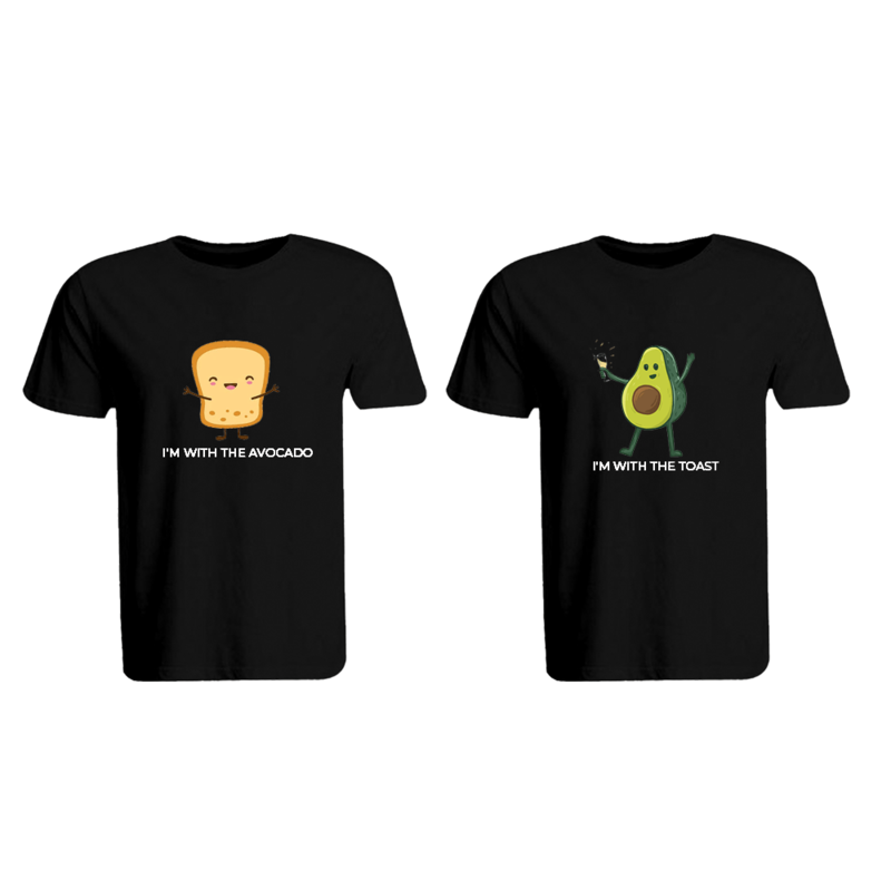 BYFT (Black) Couple Printed Cotton T-shirt (The Avocado to My Toast) Personalized Round Neck T-shirt (XL)-Set of 2 pcs-190 GSM