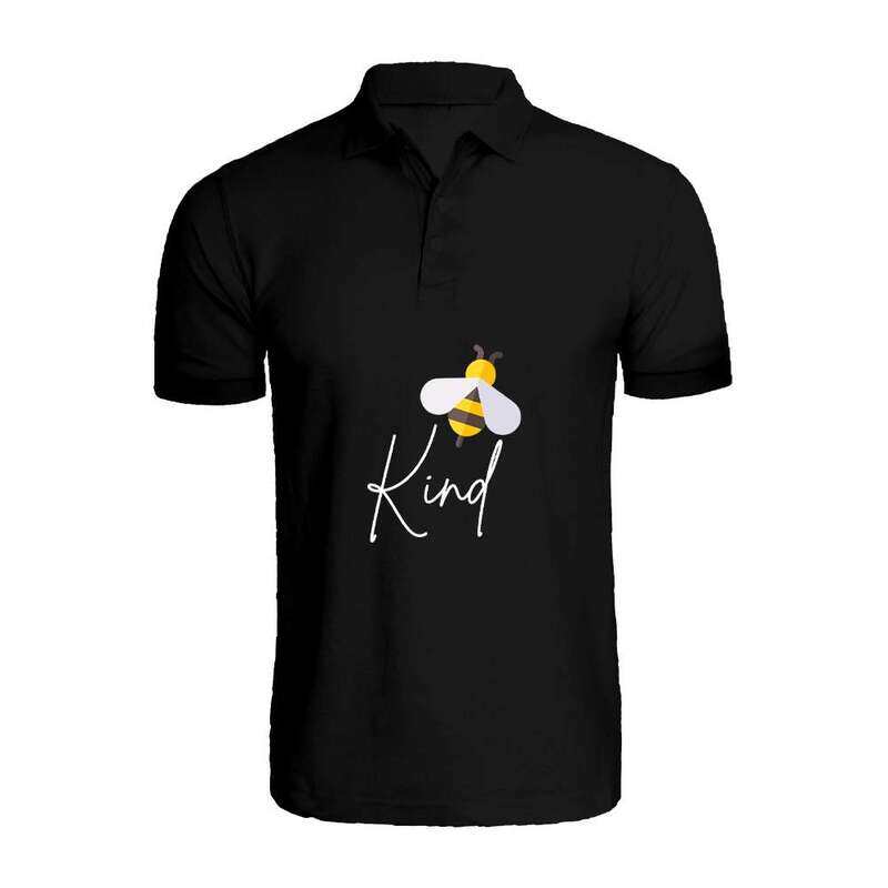 

BYFT (Black) Printed Cotton T-shirt (Bee Kind) Personalized Polo Neck T-shirt For Women (Small)-Set of 1 pc-220 GSM