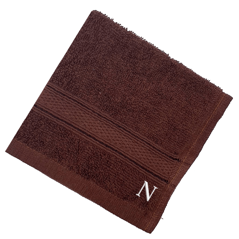 BYFT Daffodil (Brown) Monogrammed Face Towel (30 x 30 Cm-Set of 6) 100% Cotton, Absorbent and Quick dry, High Quality Bath Linen-500 Gsm White Thread Letter "N"