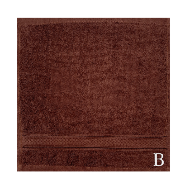 BYFT Daffodil (Brown) Monogrammed Face Towel (30 x 30 Cm - Set of 6) 100% Cotton, Absorbent and Quick dry, High Quality Bath Linen- 500 Gsm White Thread Letter "A"