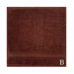 BYFT Daffodil (Brown) Monogrammed Face Towel (30 x 30 Cm - Set of 6) 100% Cotton, Absorbent and Quick dry, High Quality Bath Linen- 500 Gsm White Thread Letter "A"