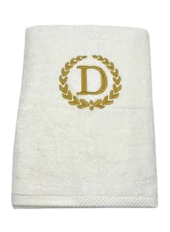 BYFT 100% Cotton Embroidered Monogrammed Letter D Hand Towel, 50 x 80cm, White/Gold