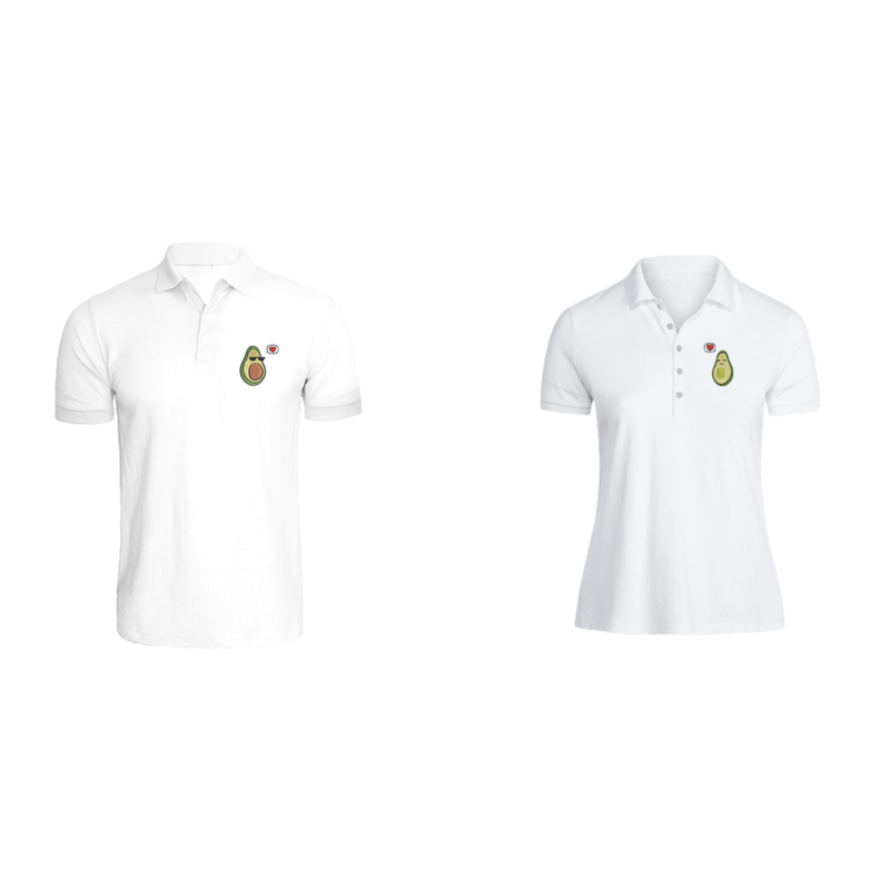 

BYFT (White) Couple Embroidered Cotton T-shirt (Avocado Couple) Personalized Polo Neck T-shirt (Large)-Set of 2 pcs-220 GSM