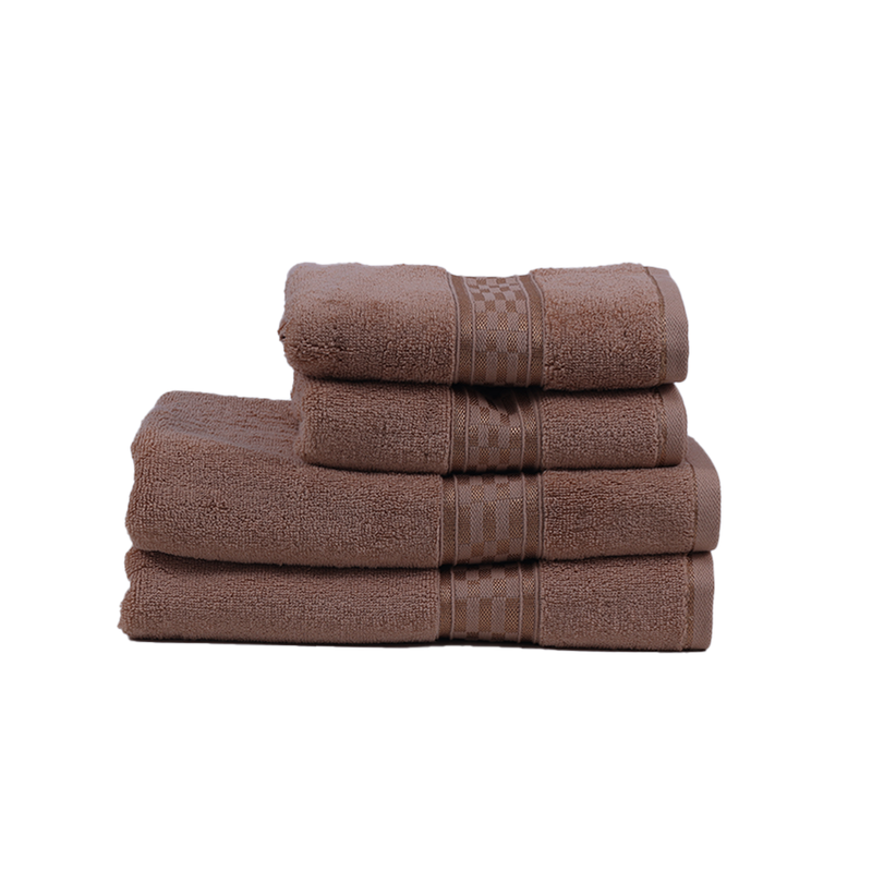 BYFT Home Ultra (Beige) 2 Hand Towel (50 x 90 Cm) & 2 Bath Towel (70 x 140 Cm) 100% Cotton Highly Absorbent, High Quality Bath linen with Checkered Dobby 550 Gsm Set of 4