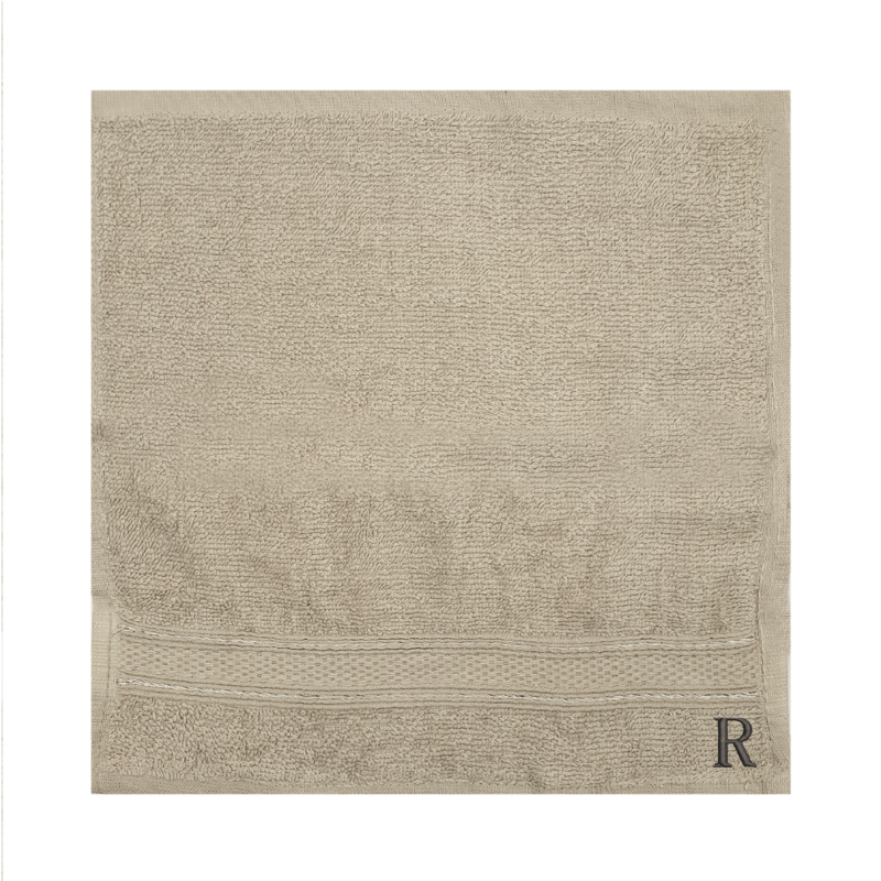 BYFT Daffodil (Light Grey) Monogrammed Face Towel (30 x 30 Cm-Set of 6) 100% Cotton, Absorbent and Quick dry, High Quality Bath Linen-500 Gsm Black Thread Letter "R"