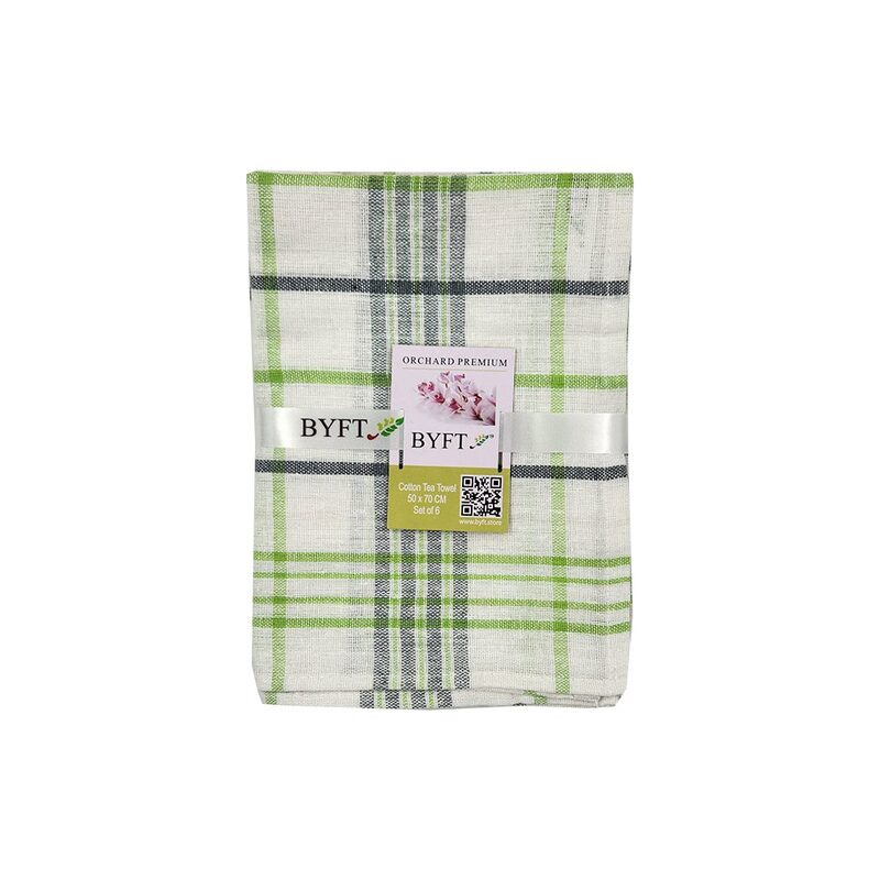 BYFT Orchard Green Multi Checks (50 x 70 Cm)Tea Towel-Set of 6
