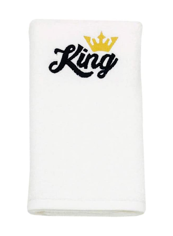 BYFT 2-Piece 100% Cotton Embroidered Queen & King Hand Towel Set, 50 x 80cm, White/Black