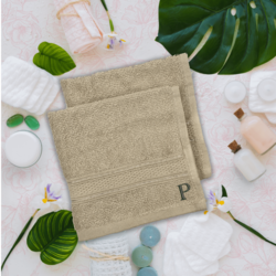 BYFT Daffodil (Light Grey) Monogrammed Face Towel (30 x 30 Cm-Set of 6) 100% Cotton, Absorbent and Quick dry, High Quality Bath Linen-500 Gsm Black Thread Letter "P"