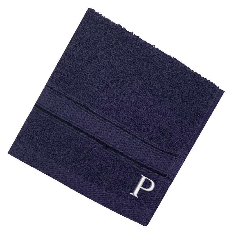 BYFT Daffodil (Navy Blue) Monogrammed Face Towel (30 x 30 Cm-Set of 6) 100% Cotton, Absorbent and Quick dry, High Quality Bath Linen-500 Gsm White Thread Letter "P"