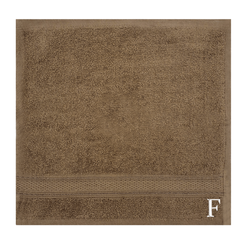 BYFT Daffodil (Dark Beige) Monogrammed Face Towel (30 x 30 Cm-Set of 6) 100% Cotton, Absorbent and Quick dry, High Quality Bath Linen-500 Gsm White Thread Letter "F"