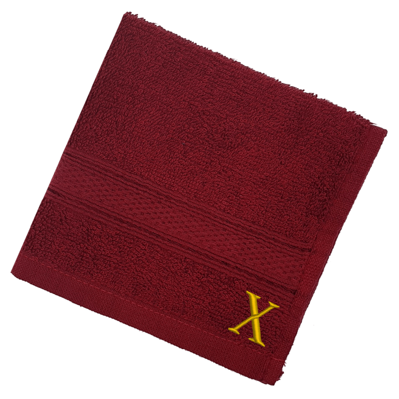 BYFT Daffodil (Burgundy) Monogrammed Face Towel (30 x 30 Cm-Set of 6) 100% Cotton, Absorbent and Quick dry, High Quality Bath Linen-500 Gsm Golden Thread Letter "X"