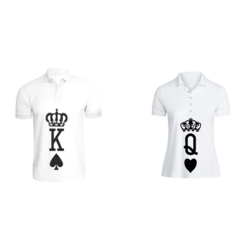 BYFT (White) Couple Printed Cotton T-shirt (Crown King & Queen) Personalized Polo Neck T-shirt (Small)-Set of 2 pcs-220 GSM
