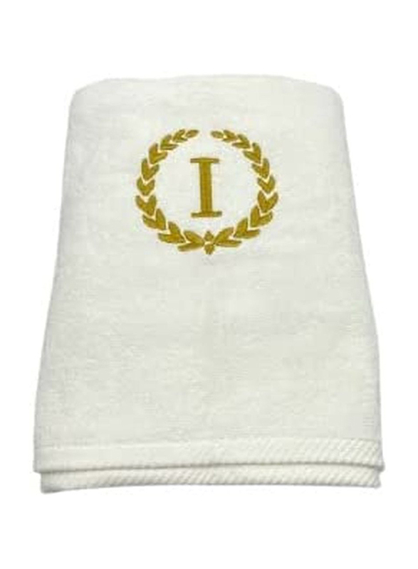 BYFT 100% Cotton Embroidered Monogrammed Letter I Bath Towel, 70 x 140cm, White/Gold