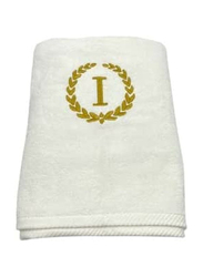 BYFT 100% Cotton Embroidered Monogrammed Letter I Bath Towel, 70 x 140cm, White/Gold