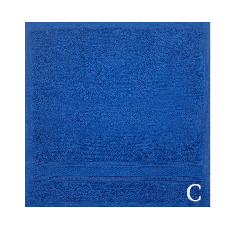 BYFT Daffodil (Royal Blue) Monogrammed Face Towel (30 x 30 Cm - Set of 6) 100% Cotton, Absorbent and Quick dry, High Quality Bath Linen- 500 Gsm White Thread Letter "C"