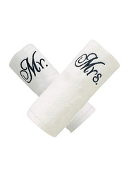 BYFT 2-Piece 100% Cotton Embroidered Mrs. & Mr. Hand Towel Set, 50 x 80cm, White/Black