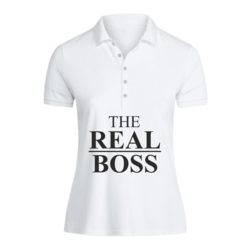 BYFT (White) Printed Cotton T-shirt (The Real Boss) Personalized Polo Neck T-shirt For Women (XL)-Set of 1 pc-220 GSM