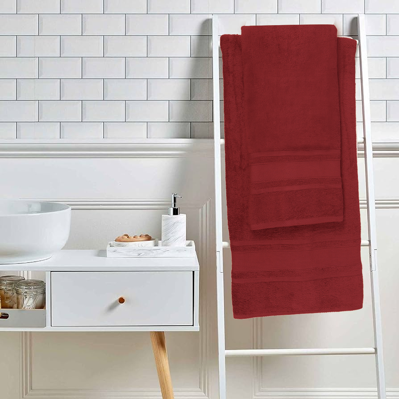 BYFT Home Castle (Maroon) Hand Towel (50 x 90 Cm) & Bath Towel (70 x 140 Cm) 100% Cotton Highly Absorbent, High Quality Bath linen with Diamond Dobby 550 Gsm Set of 2