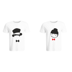 BYFT (White) Couple Printed Cotton T-shirt (Chinese Couple) Personalized Round Neck T-shirt (Small)-Set of 2 pcs-190 GSM