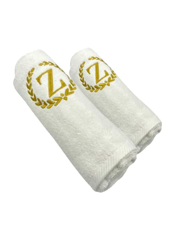 BYFT 2-Piece 100% Cotton Embroidered Letter Z Bath & Hand Towel Set, White/Gold