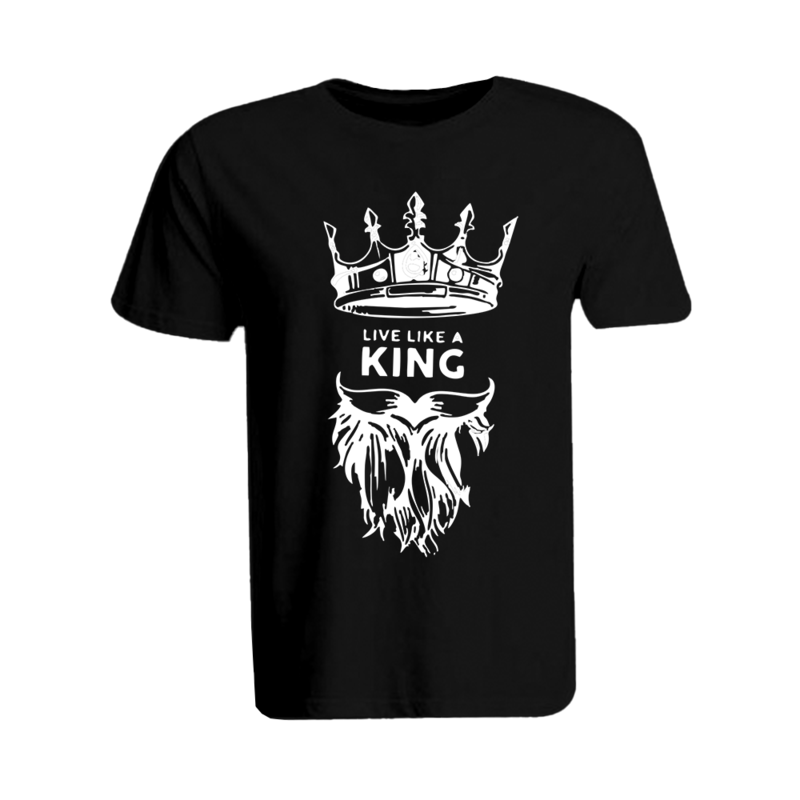 BYFT (Black) Printed Cotton T-shirt (Live Like A King) Personalized Round Neck T-shirt For Men (XL)-Set of 1 pc-190 GSM